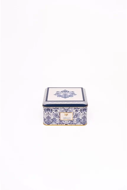 Azulejos Hello Desenli Kare Metal Saklama Kabı – 16 × 16 cm (1,9 L)