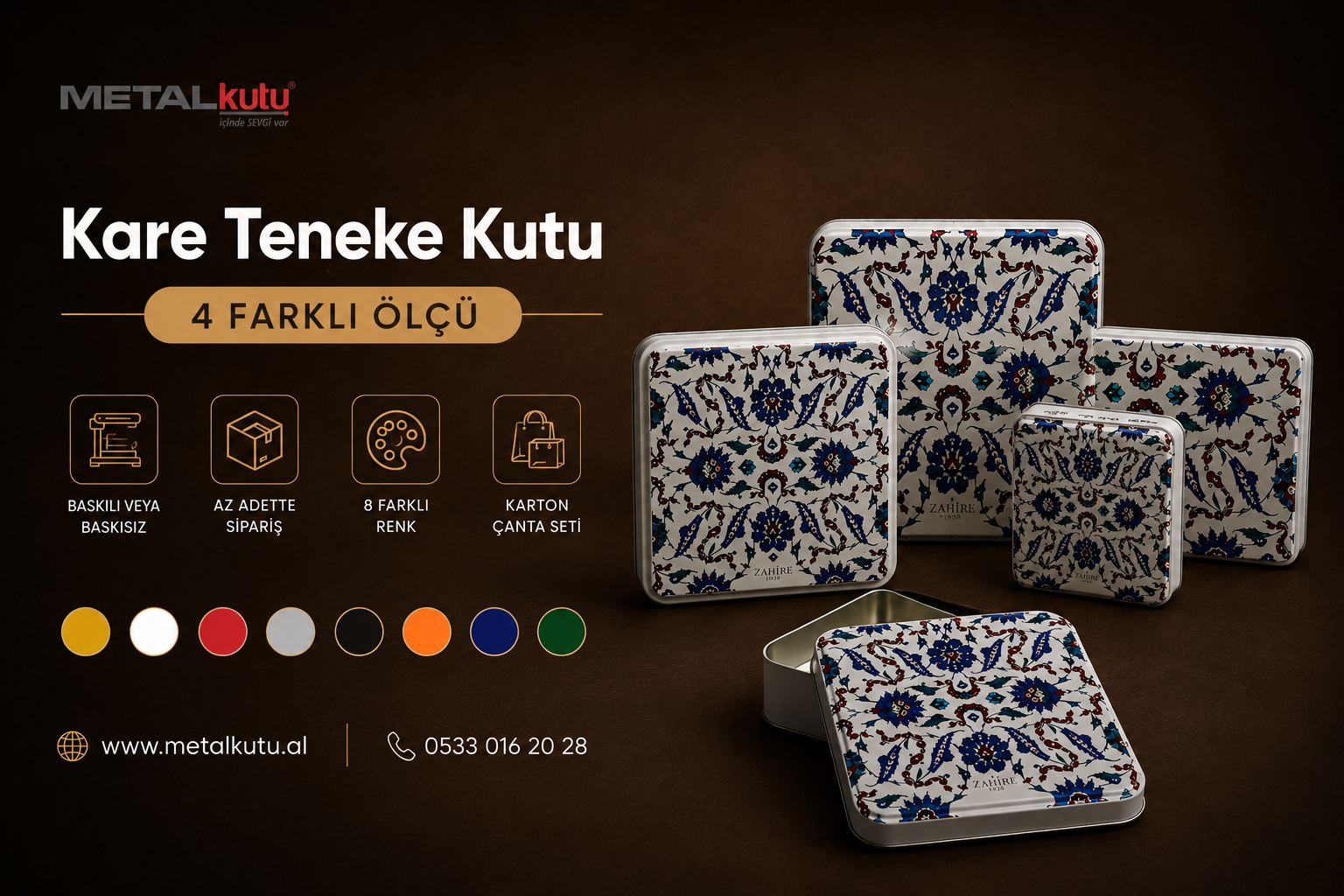 Kare Teneke Kutu Modelleri | Baskılı & Özel Ölçü Metal Kutu